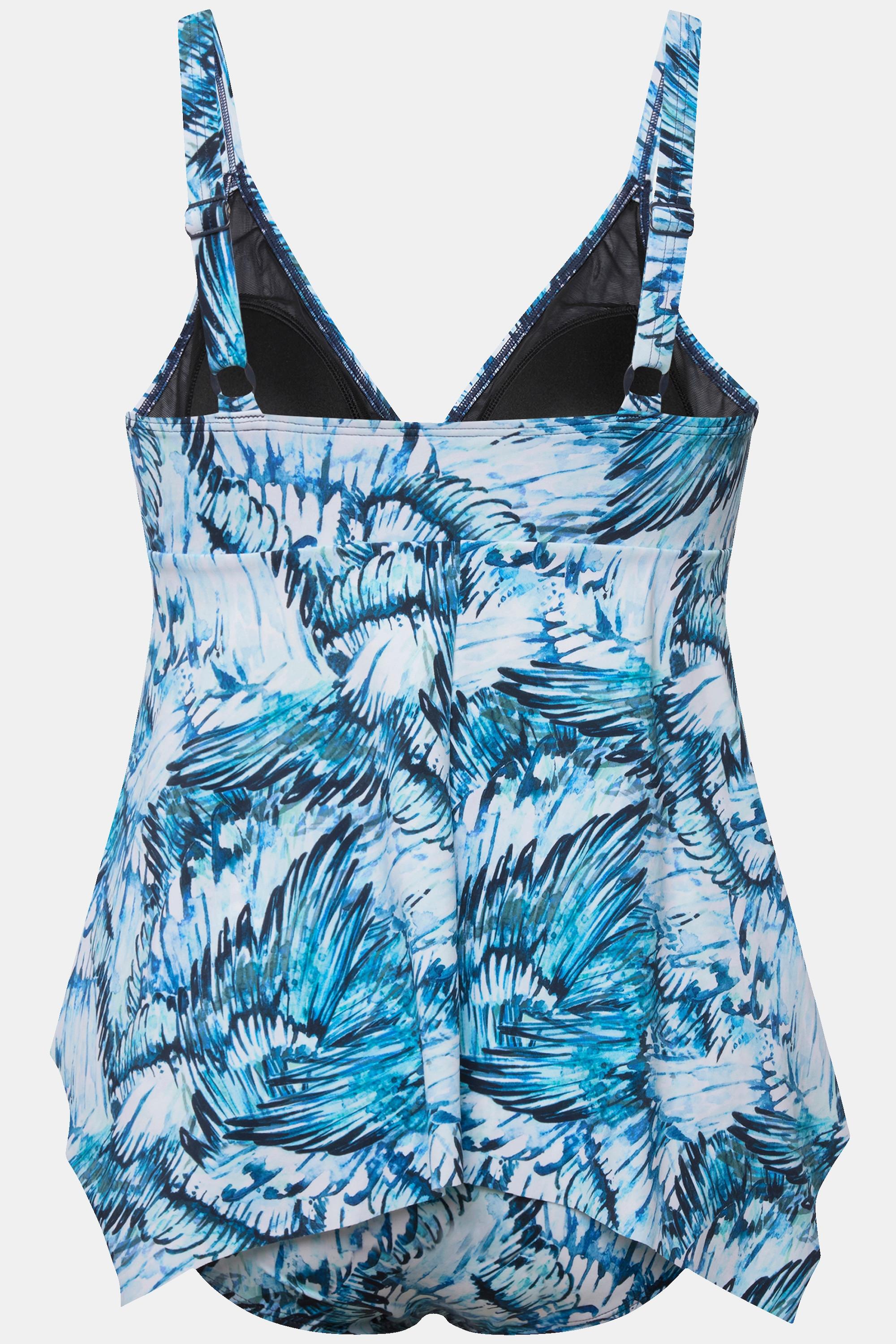 Ulla Popken  Tankini con ali, apertura, coppe morbide, orlo a punte e materiale riciclato 