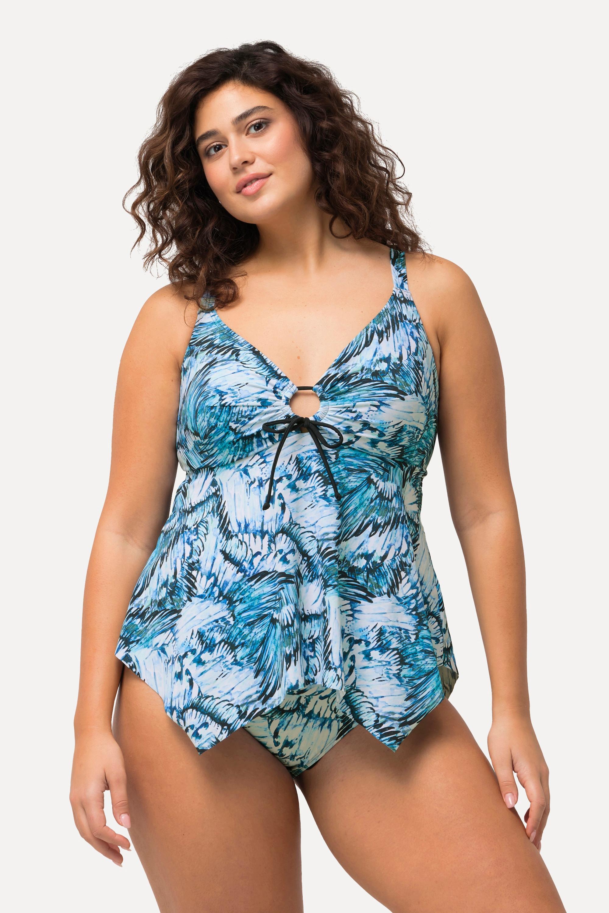 Ulla Popken  Tankini con ali, apertura, coppe morbide, orlo a punte e materiale riciclato 