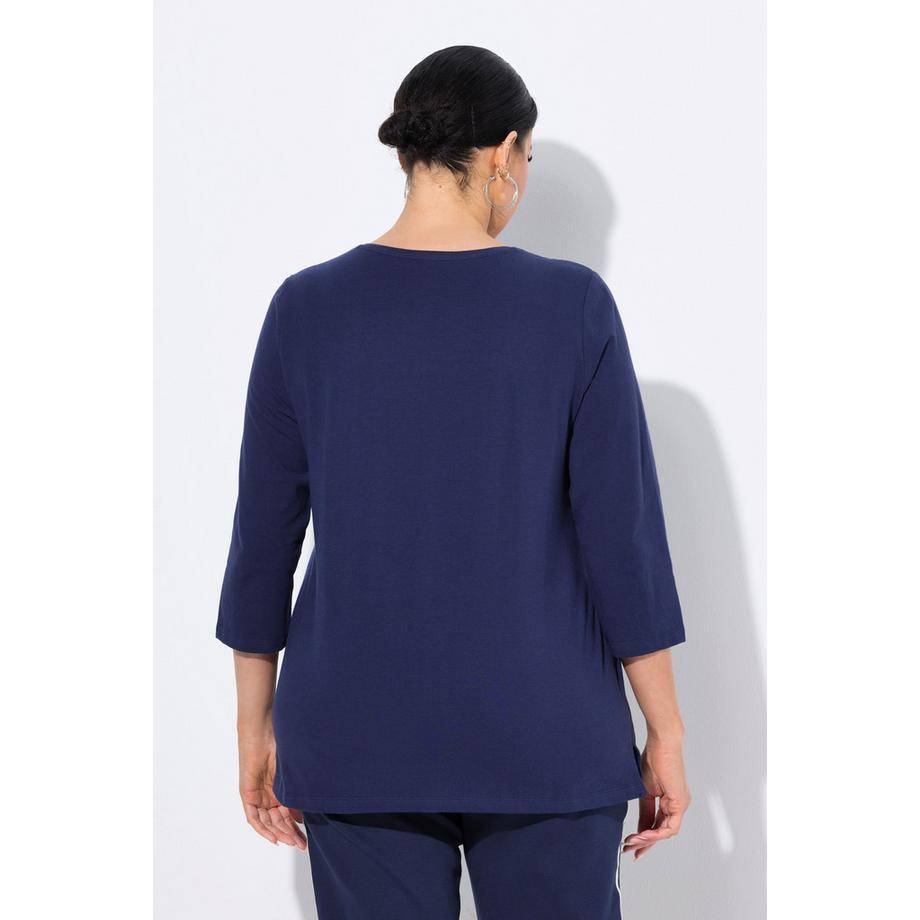 Ulla Popken Classic Rundhals 3/4 Arm Shirt mit Blätter Ziersteinen  