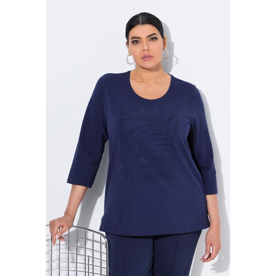 Ulla Popken Classic Rundhals 3/4 Arm Shirt mit Blätter Ziersteinen  