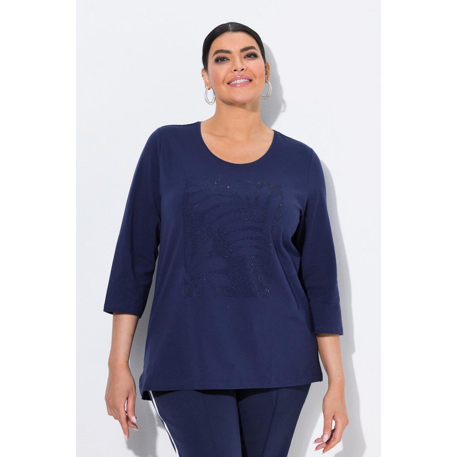 Ulla Popken Classic Rundhals 3/4 Arm Shirt mit Blätter Ziersteinen  
