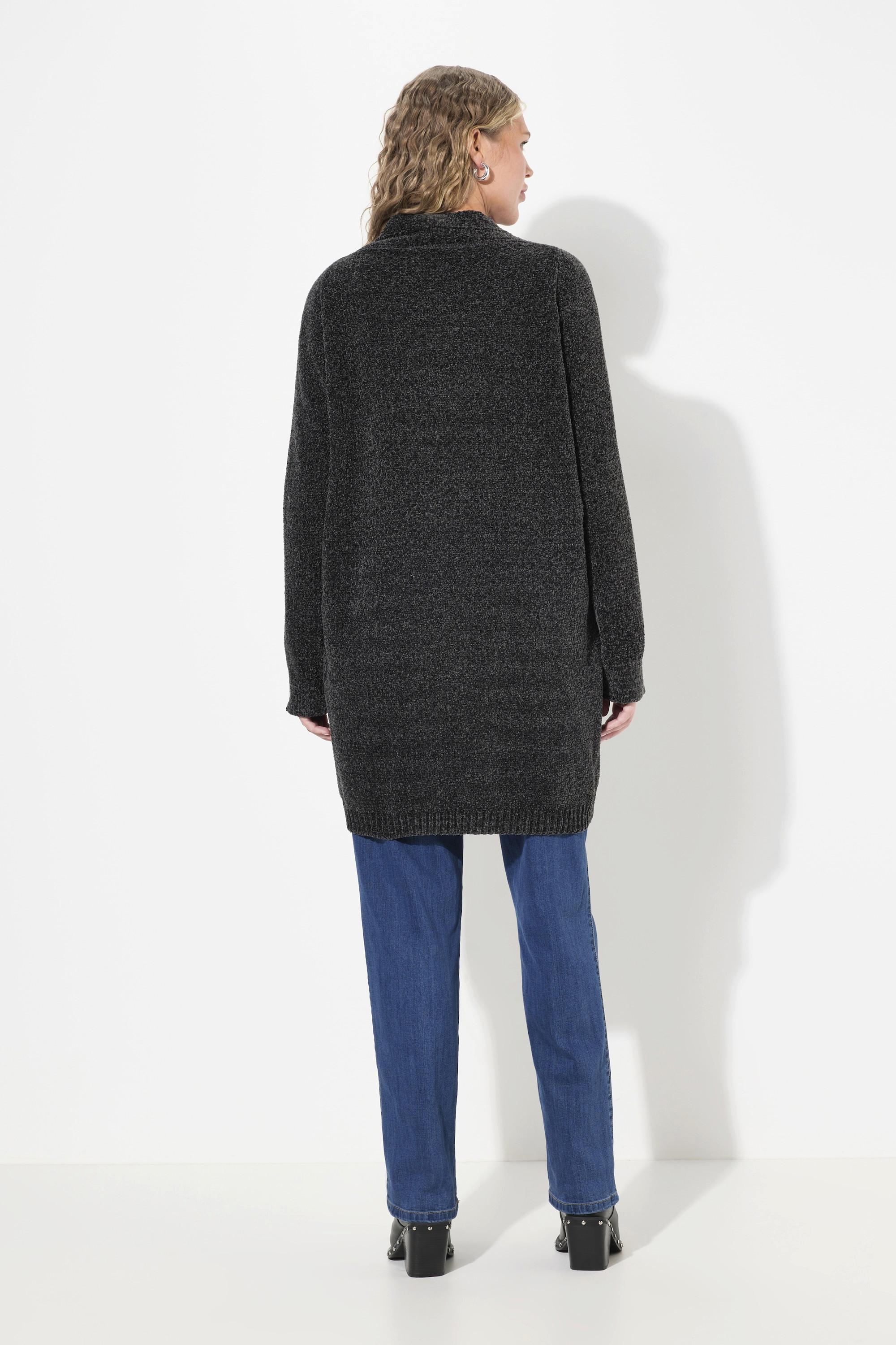 Ulla Popken  Cardigan oversize en maille de fil chenille, à col en V, coupe ouverte 