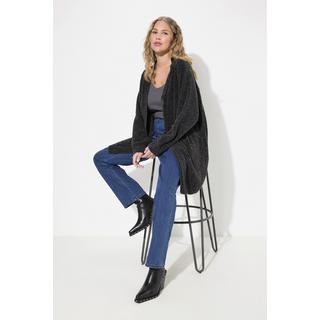 Ulla Popken  Cardigan oversize en maille de fil chenille, à col en V, coupe ouverte 