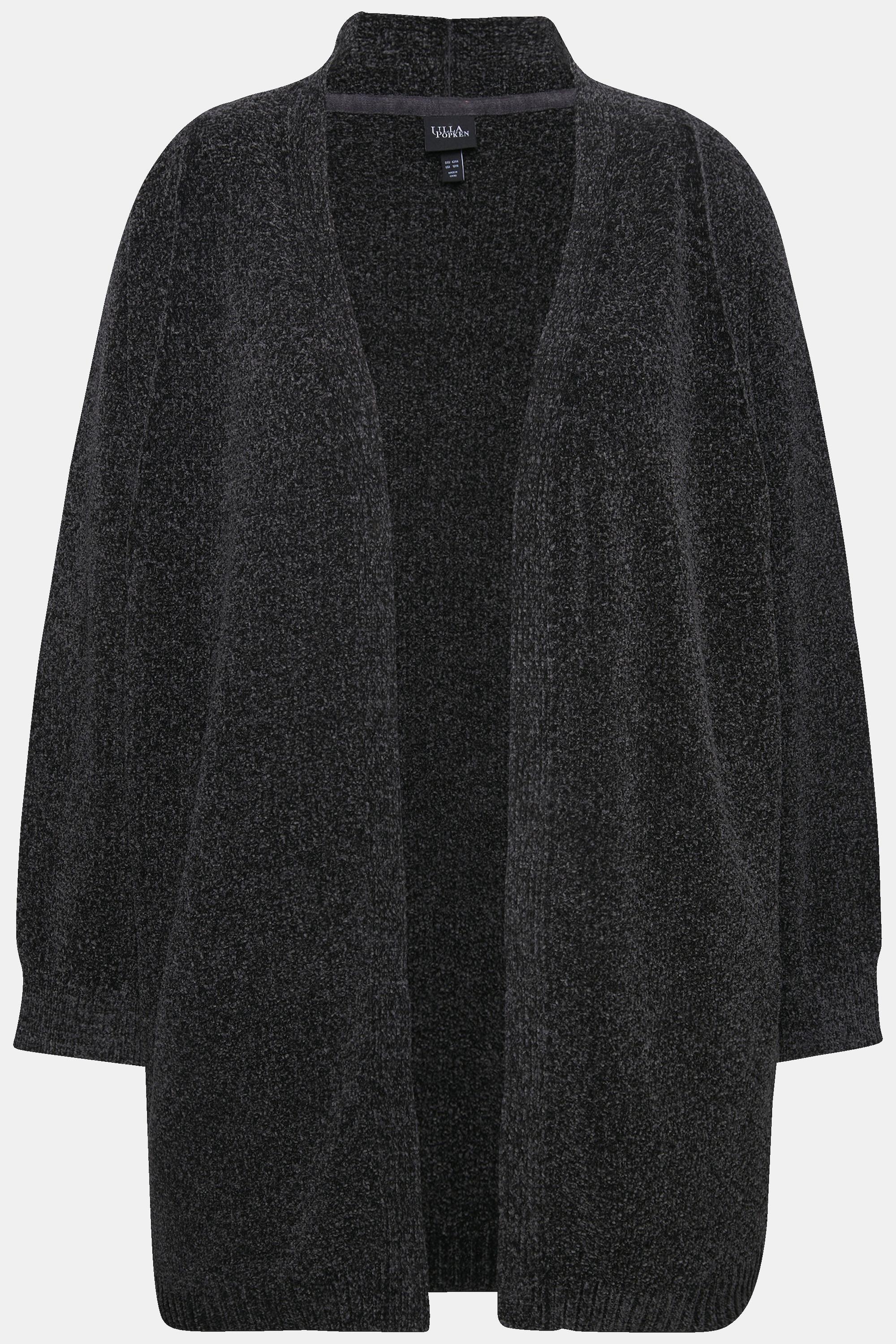 Ulla Popken  Cardigan oversize en maille de fil chenille, à col en V, coupe ouverte 