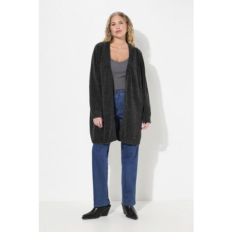 Ulla Popken  Cardigan oversize en maille de fil chenille, à col en V, coupe ouverte 