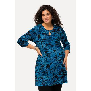 Ulla Popken  Longshirt, Blumen, Rundhals, Keyhole, 3/4-Arm 