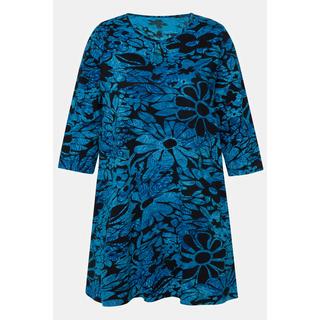 Ulla Popken  Longshirt, Blumen, Rundhals, Keyhole, 3/4-Arm 