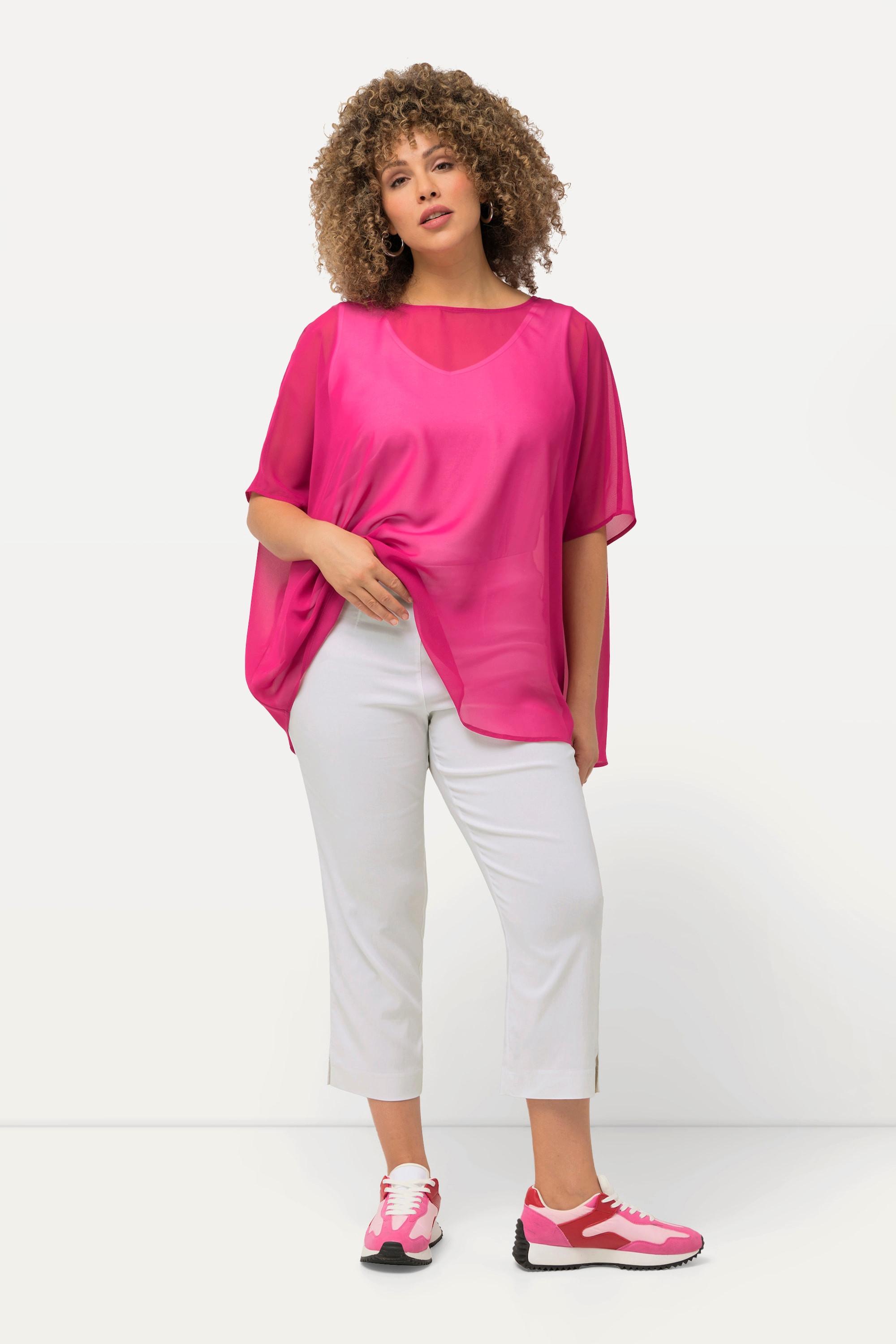 Ulla Popken  Pantalon en bengaline stretch, longueur 3/4 et taille élastique 