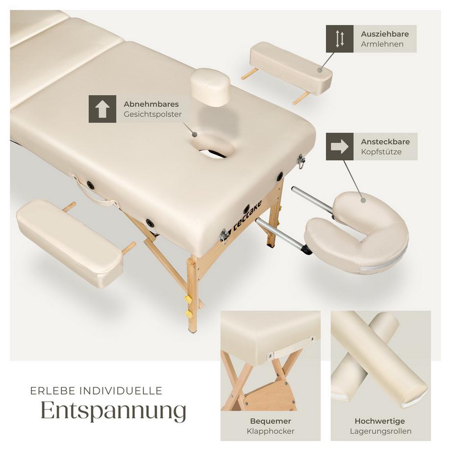 Tectake Set de tables de massage portable pliante à 3 zones  largeur 70 cm et rembourrage de 10 cm  
