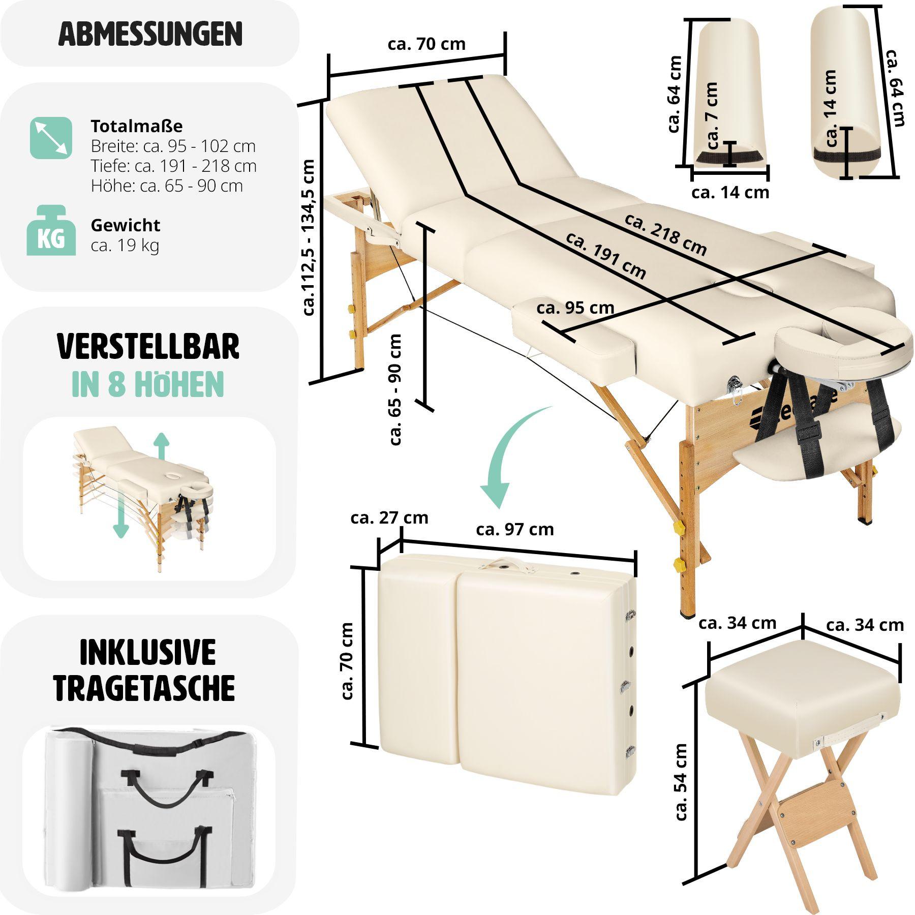 Tectake Set lettino da massaggio a 3 zone con 10 cm di imbottitura, cuscini posturali e supporto in legno  