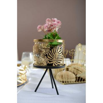 Metallpflanzenständer mit goldener vase h.22,5cm