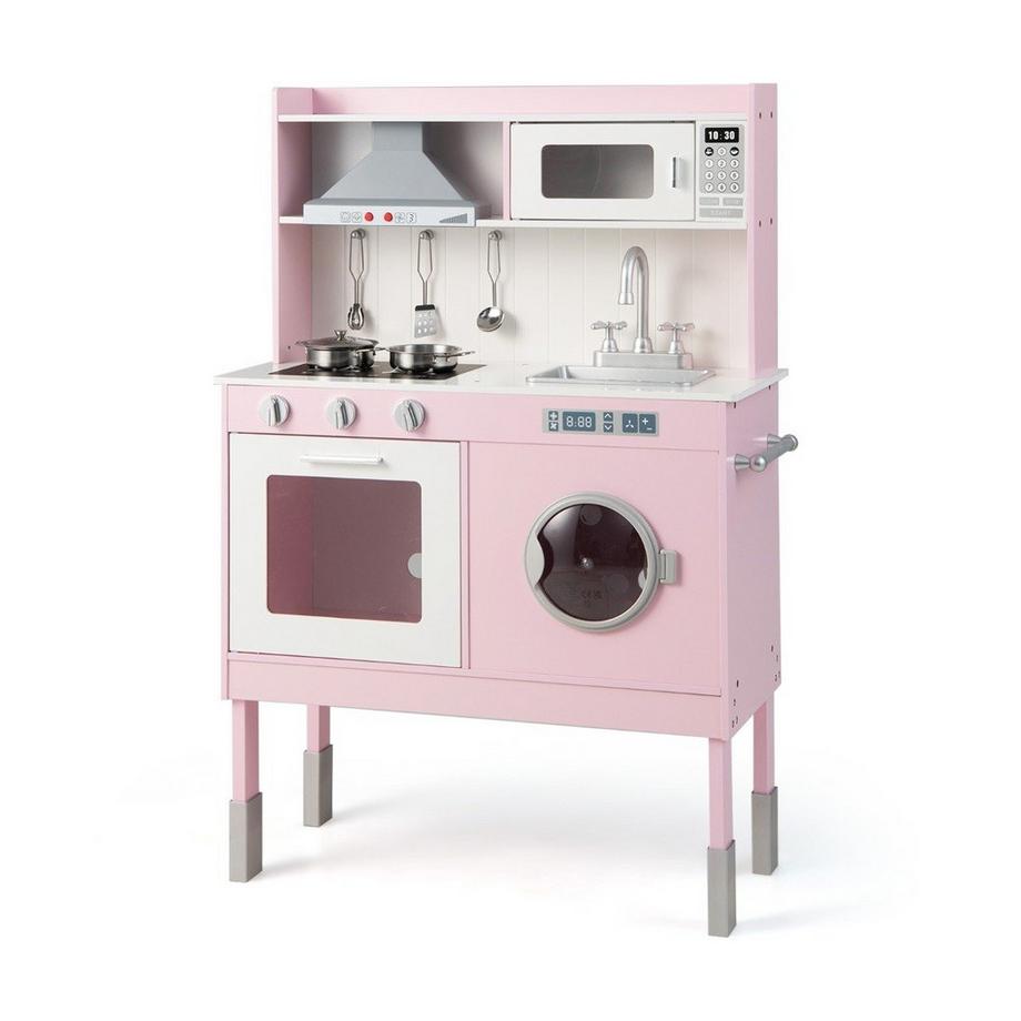 B2X  Cuisine enfant en bois avec accessoires de jeu & sons & lumières rose 
