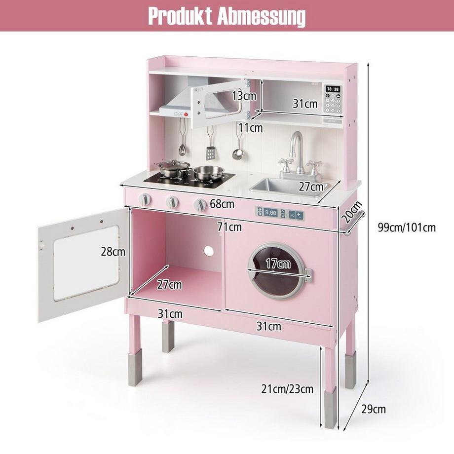 B2X  Cuisine enfant en bois avec accessoires de jeu & sons & lumières rose 