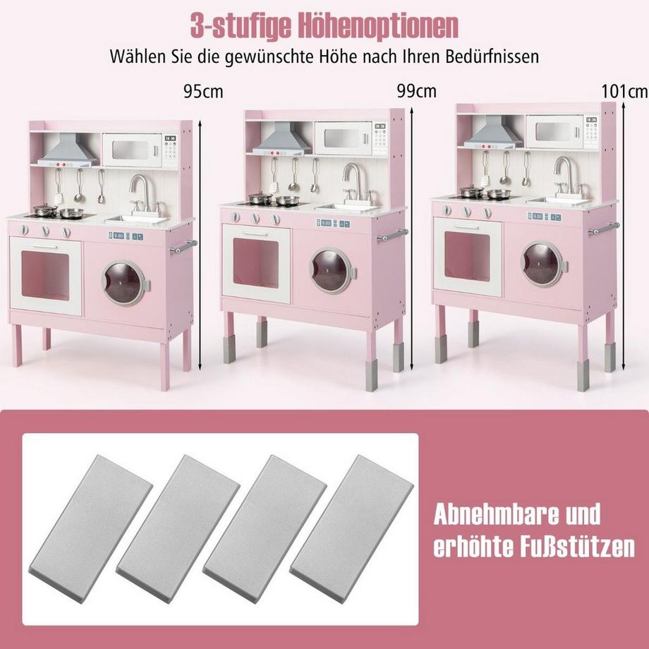 B2X  Cuisine enfant en bois avec accessoires de jeu & sons & lumières rose 