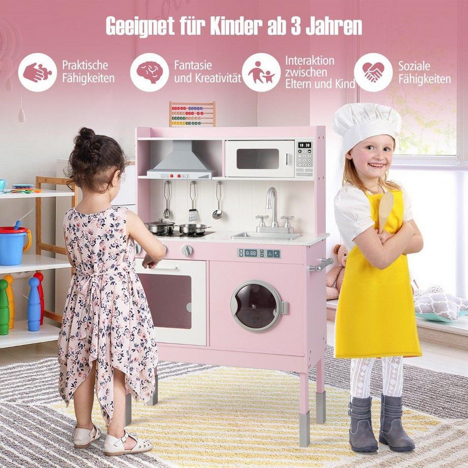 B2X  Cuisine enfant en bois avec accessoires de jeu & sons & lumières rose 