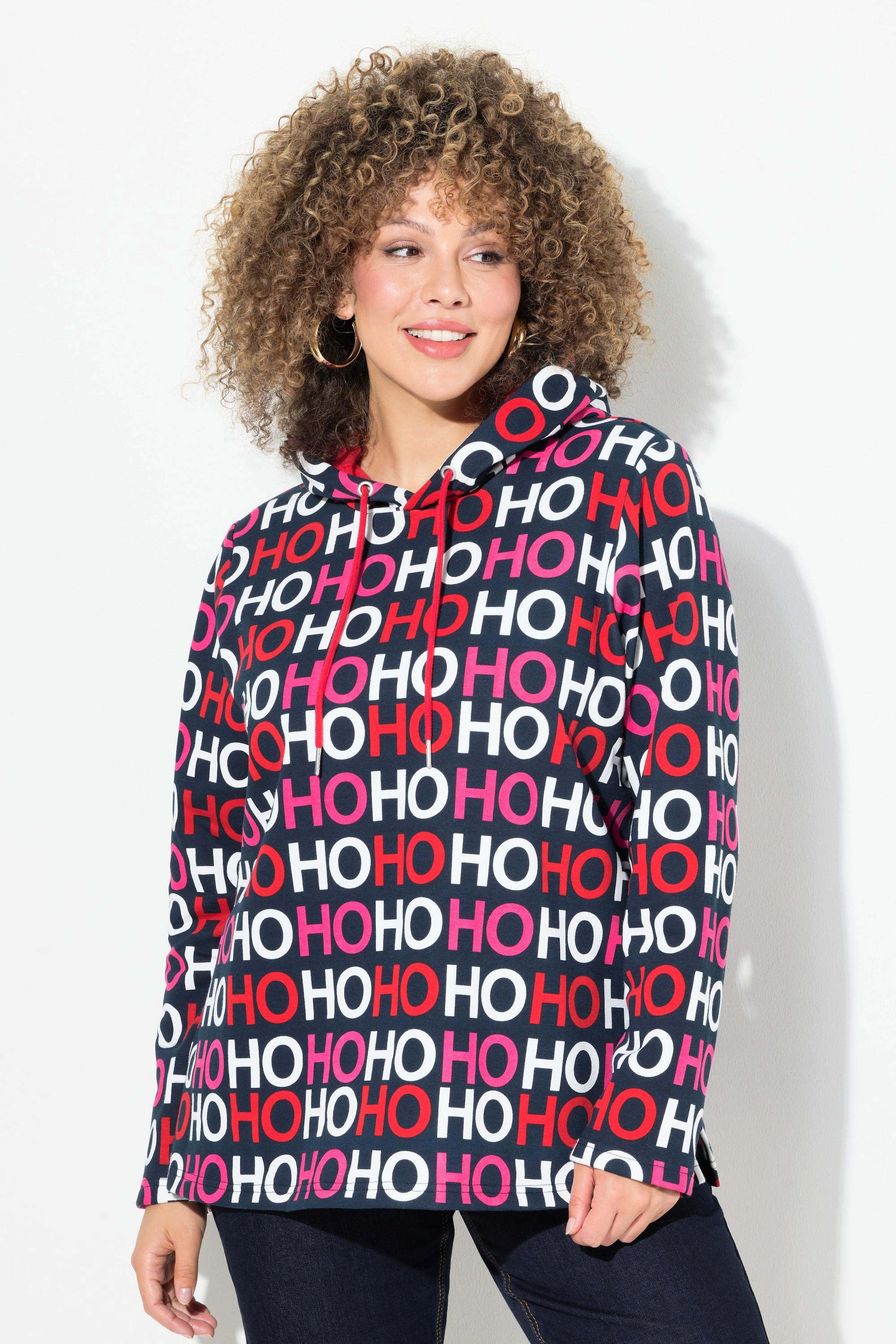 Ulla Popken  Maglia classica con "Ho-Ho-Ho", cappuccio e maniche lunghe 