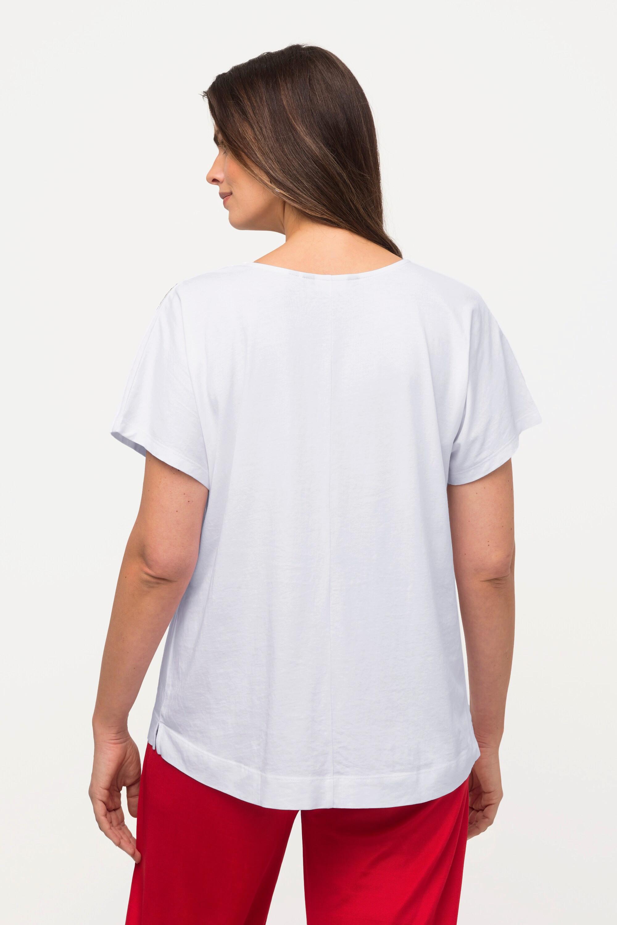 Ulla Popken  T-shirt dal taglio oversize con ricami, scollo a girocollo e maniche lunghe 