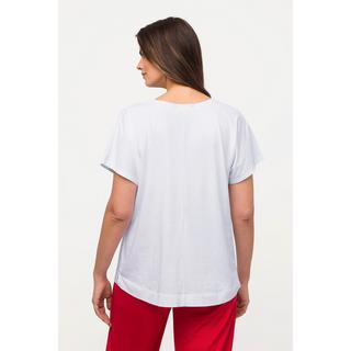 Ulla Popken  T-shirt dal taglio oversize con ricami, scollo a girocollo e maniche lunghe 