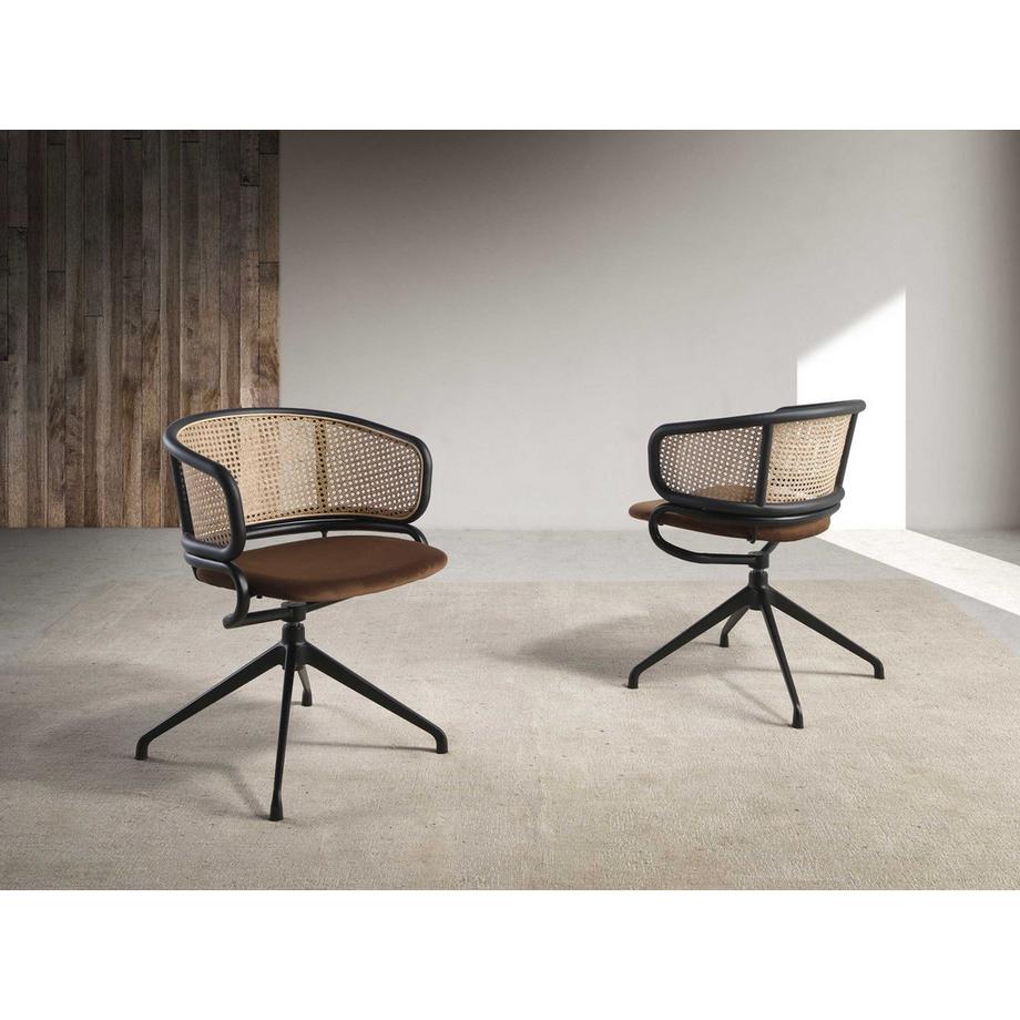 ANGEL CERDA Sedia girevole in rattan e velluto marrone  