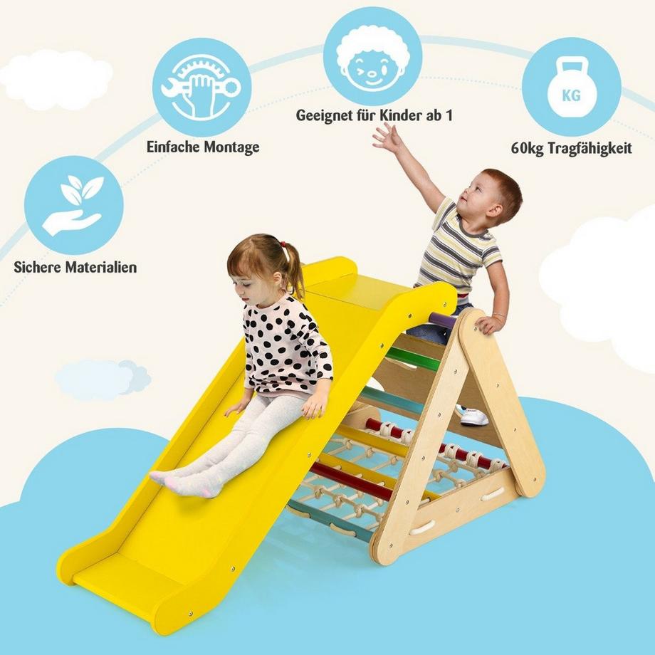 Northix  Gioco da arrampicata per bambini Struttura da arrampicata triangolare 4 in 1 con rampa, multicolore 