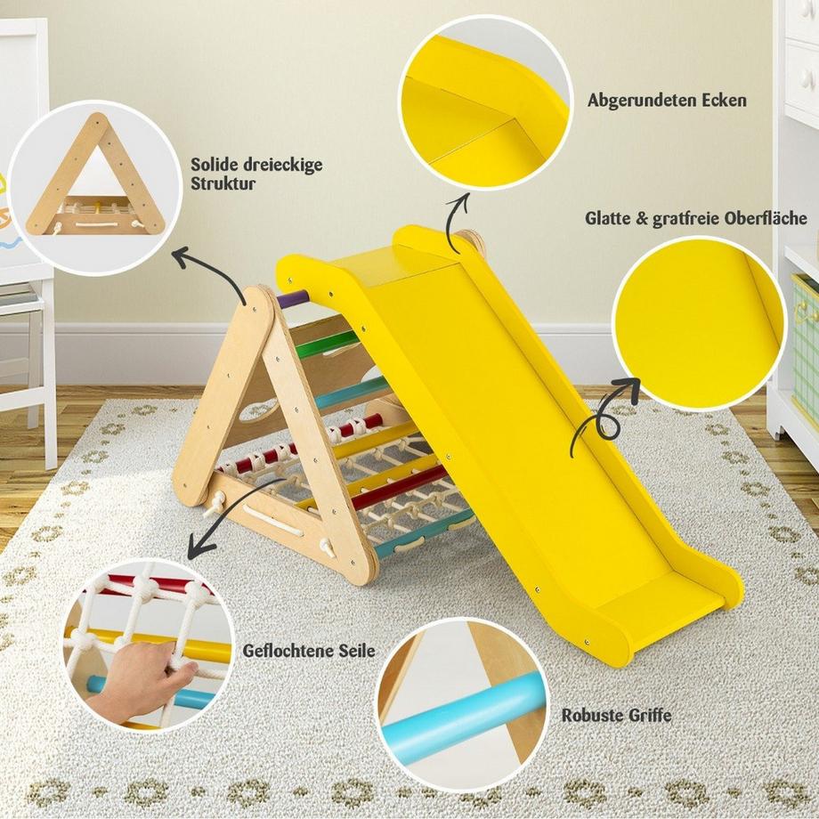 Northix  Gioco da arrampicata per bambini Struttura da arrampicata triangolare 4 in 1 con rampa, multicolore 