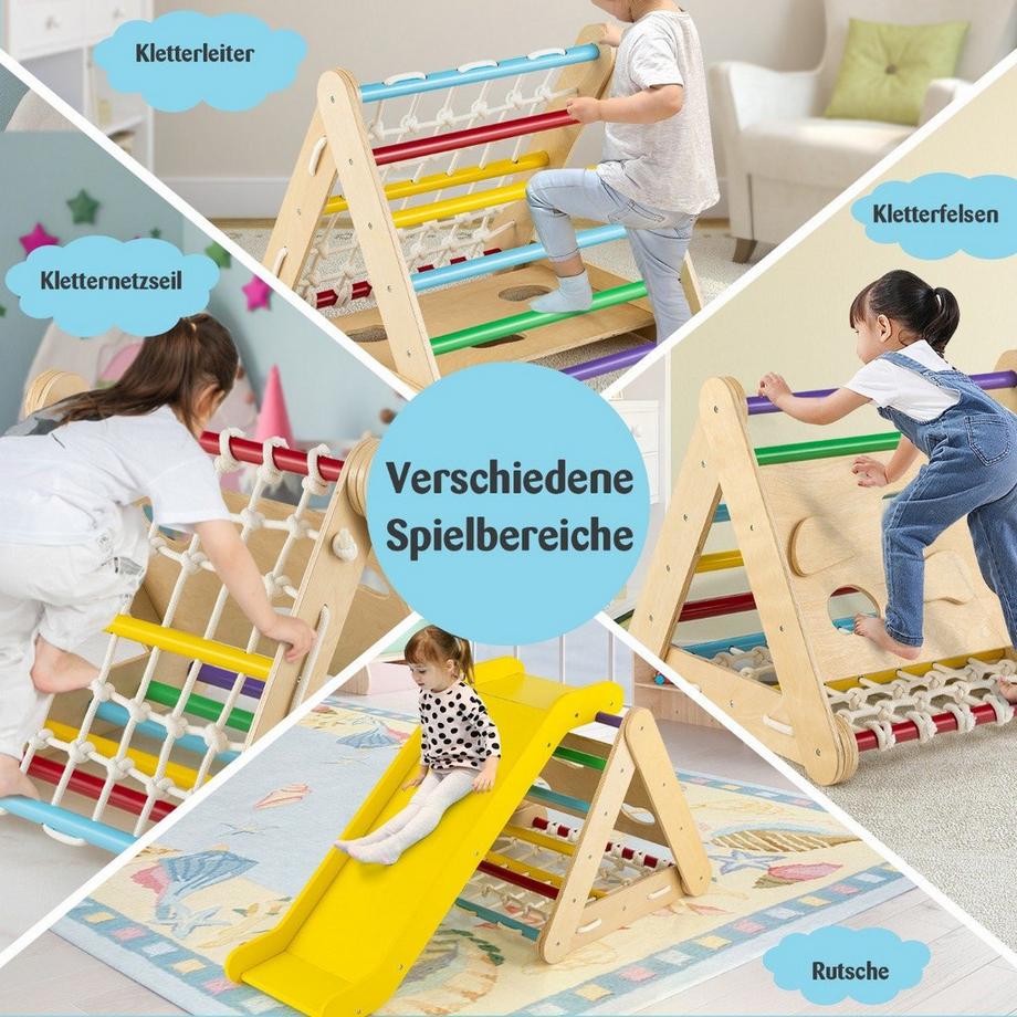 Northix  Gioco da arrampicata per bambini Struttura da arrampicata triangolare 4 in 1 con rampa, multicolore 