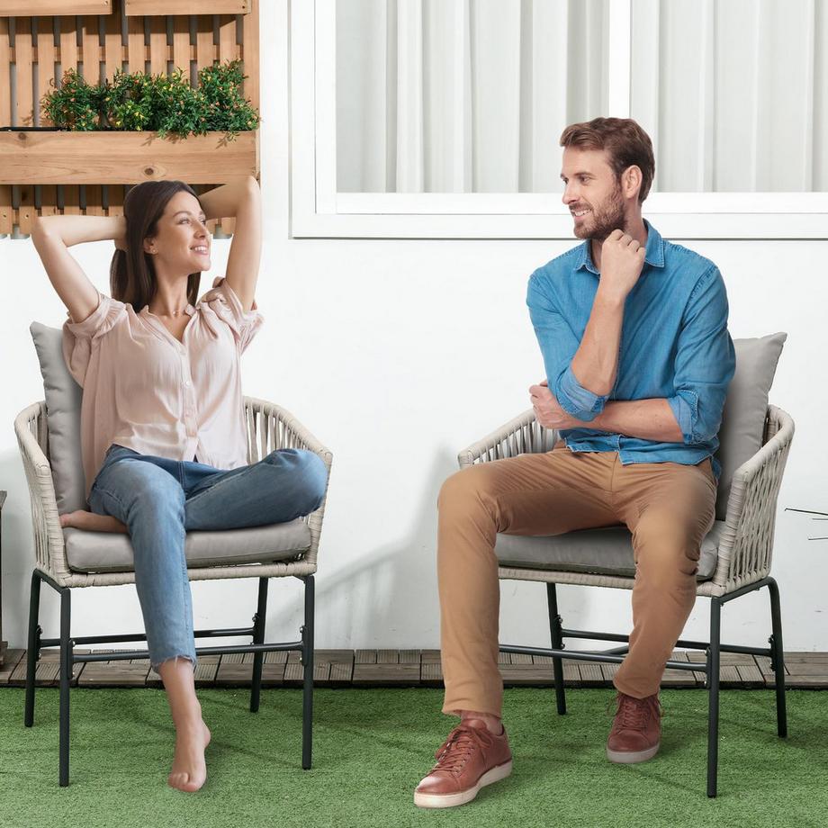 Northio Lot de 2 chaises de jardin avec coussins, chaises de jardin style bohème, structure en métal, pour balcon & terrasse  