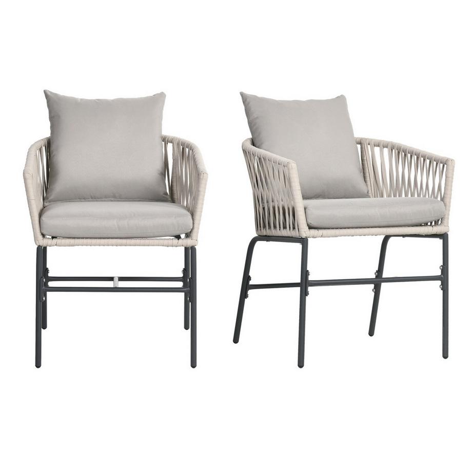 Northio Lot de 2 chaises de jardin avec coussins, chaises de jardin style bohème, structure en métal, pour balcon & terrasse  