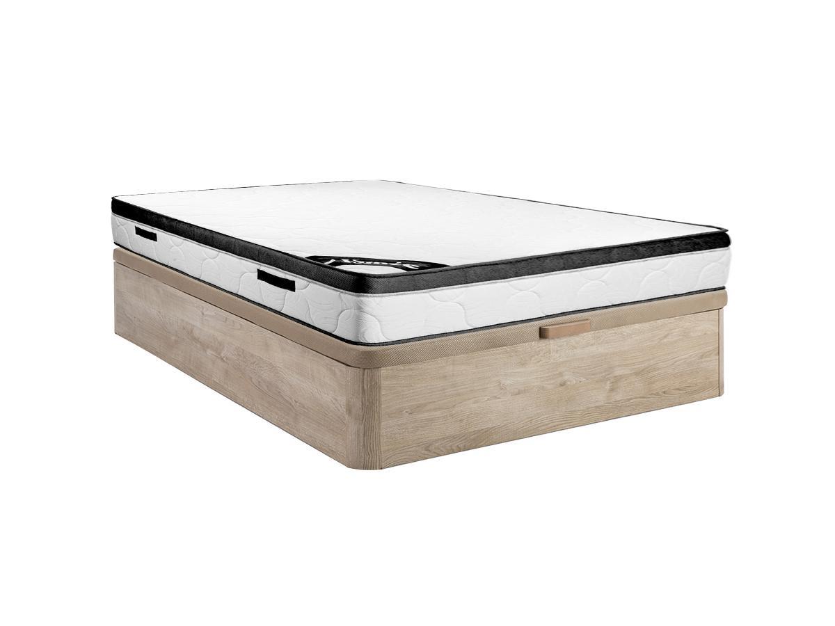 Image of Set aus Bettgestell mit Bettkasten + Schaumstoffmatratze - 140 x 190 cm - Stärke 30 cm - Holzfarben hell - SOLAK von YSMÉE Set aus Bettgestell mit Bettkasten + Schaumstoffmatratze - 140 x 190 cm - Stärke 30 cm - Holzfarben hell - SOLAK von YSMÉE