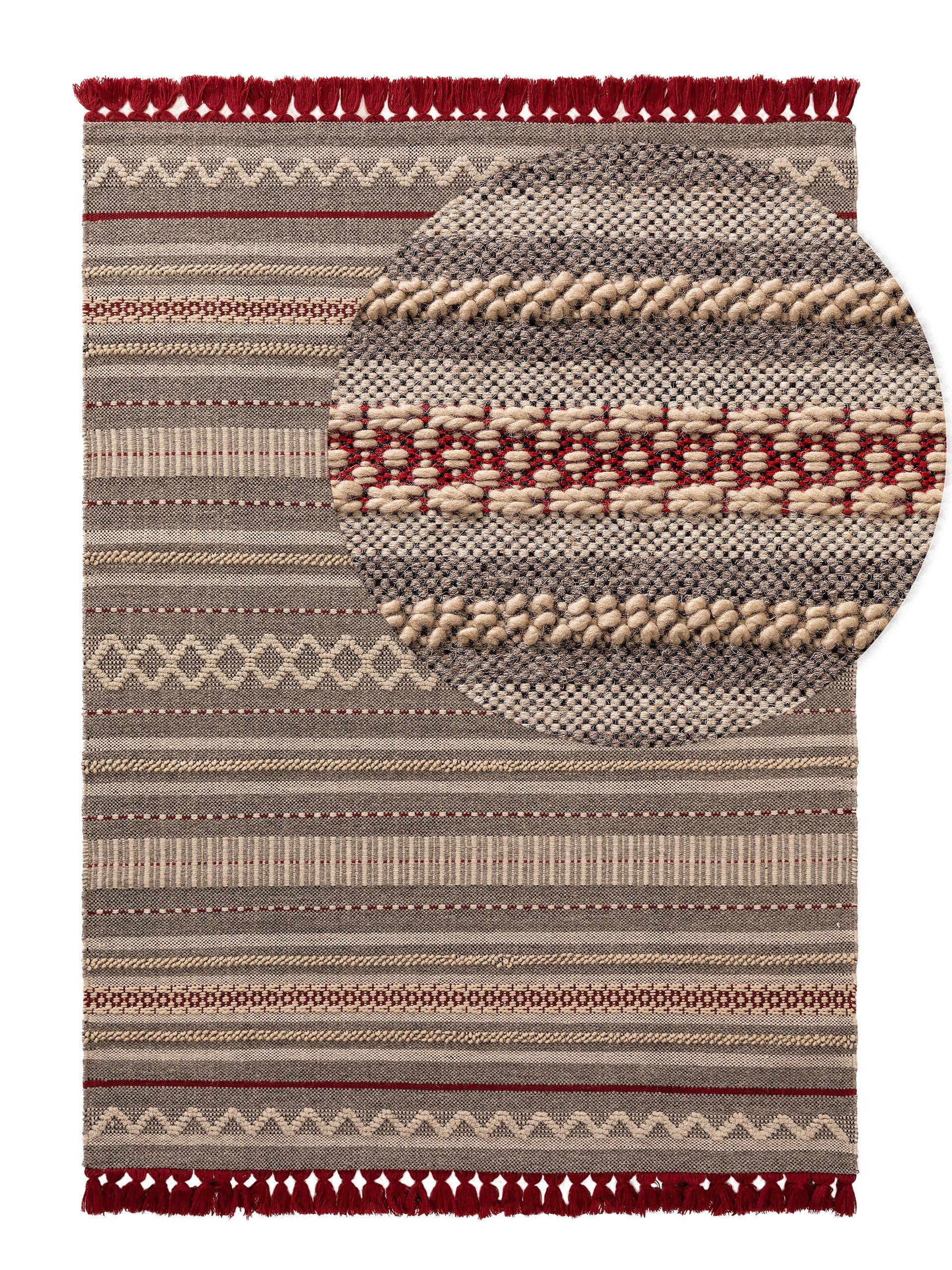 Image of Wollteppich Tolga GrauRot Wollteppich Tolga GrauRot