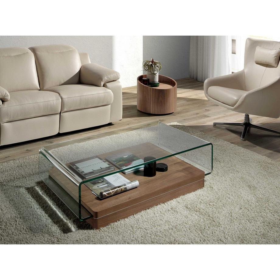 ANGEL CERDA Tavolino rettangolare in vetro temperato e noce  