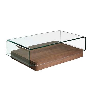 Table basse courbée en verre et bois