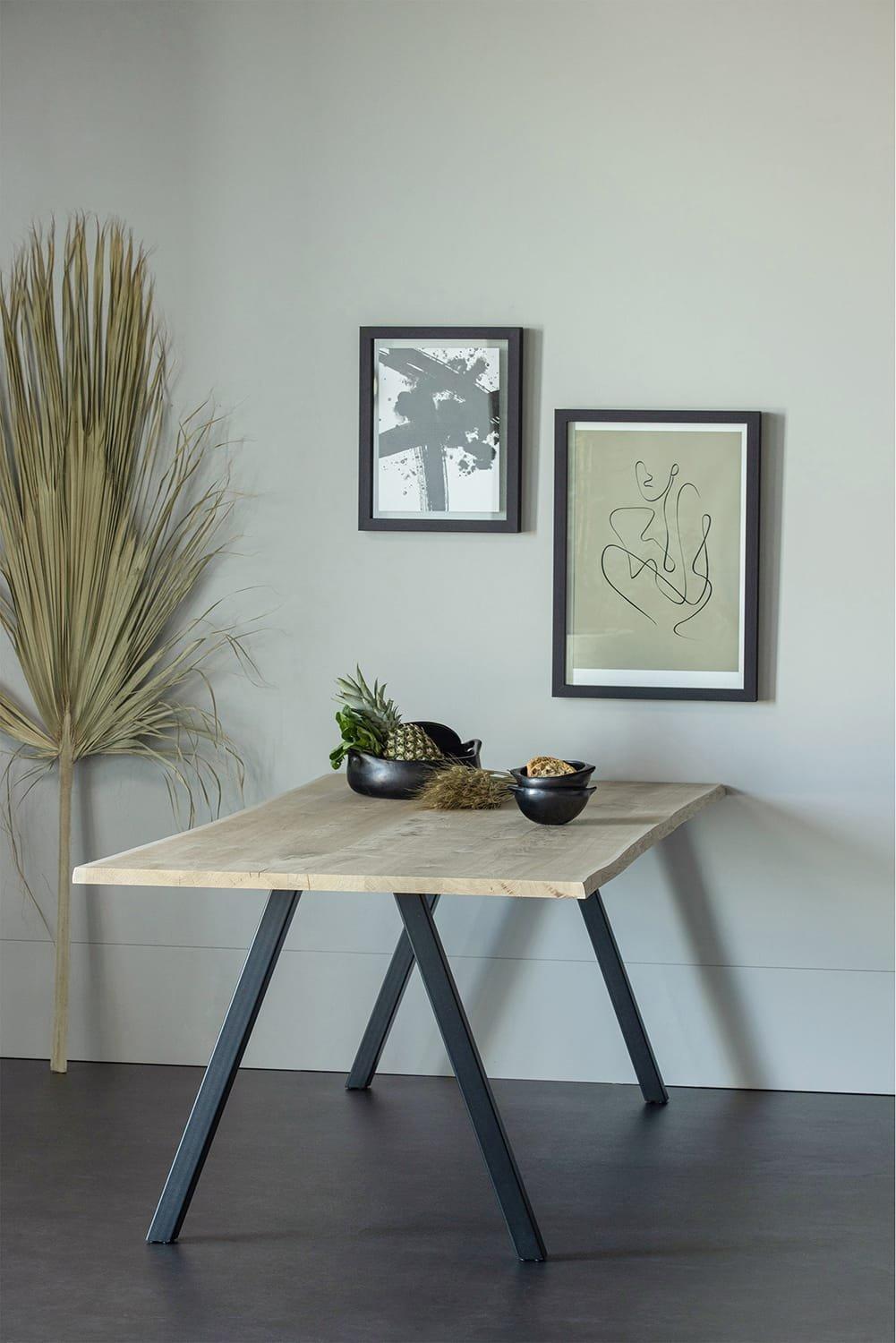 mutoni Table à manger Tablo chêne FSC avec bordure en arbre 199x90 pied carré  