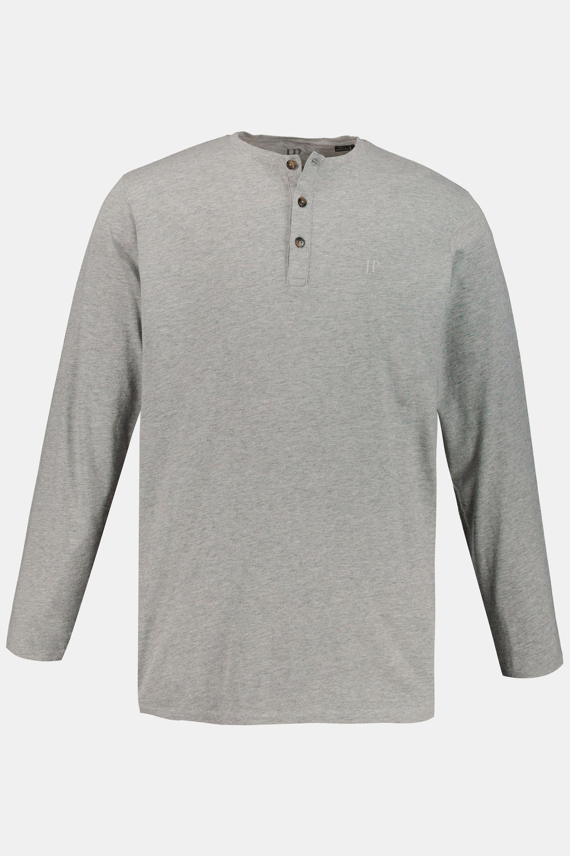 JP1880  T-shirt JP 1880 Henley Basic, manches longues et patte de boutonnage gris chiné 