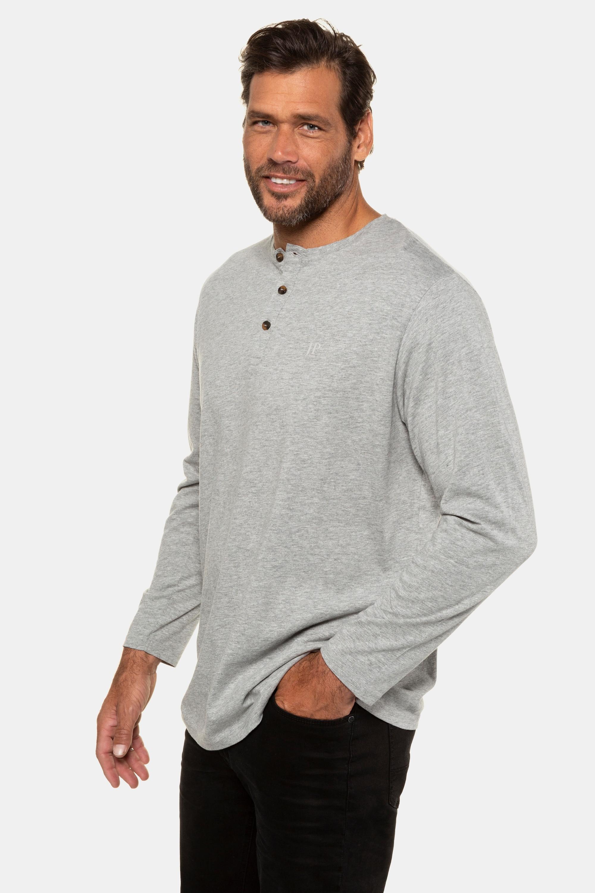 JP1880  T-shirt JP 1880 Henley Basic, manches longues et patte de boutonnage gris chiné 