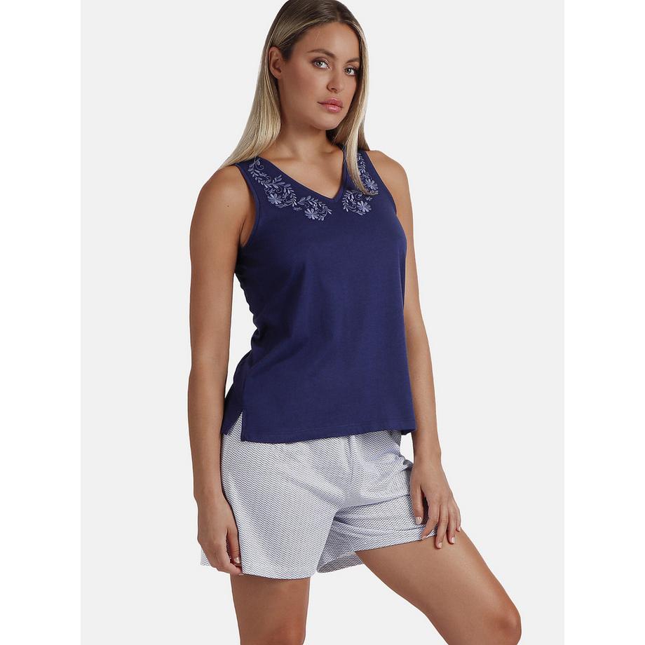 Admas Pyjama Short Débardeur Blue And Bleu Mod  