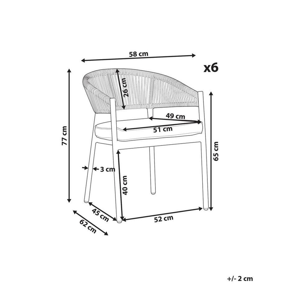 Beliani Lot de 6 chaises de jardin avec coussins en Aluminium Moderne FLAVIA  