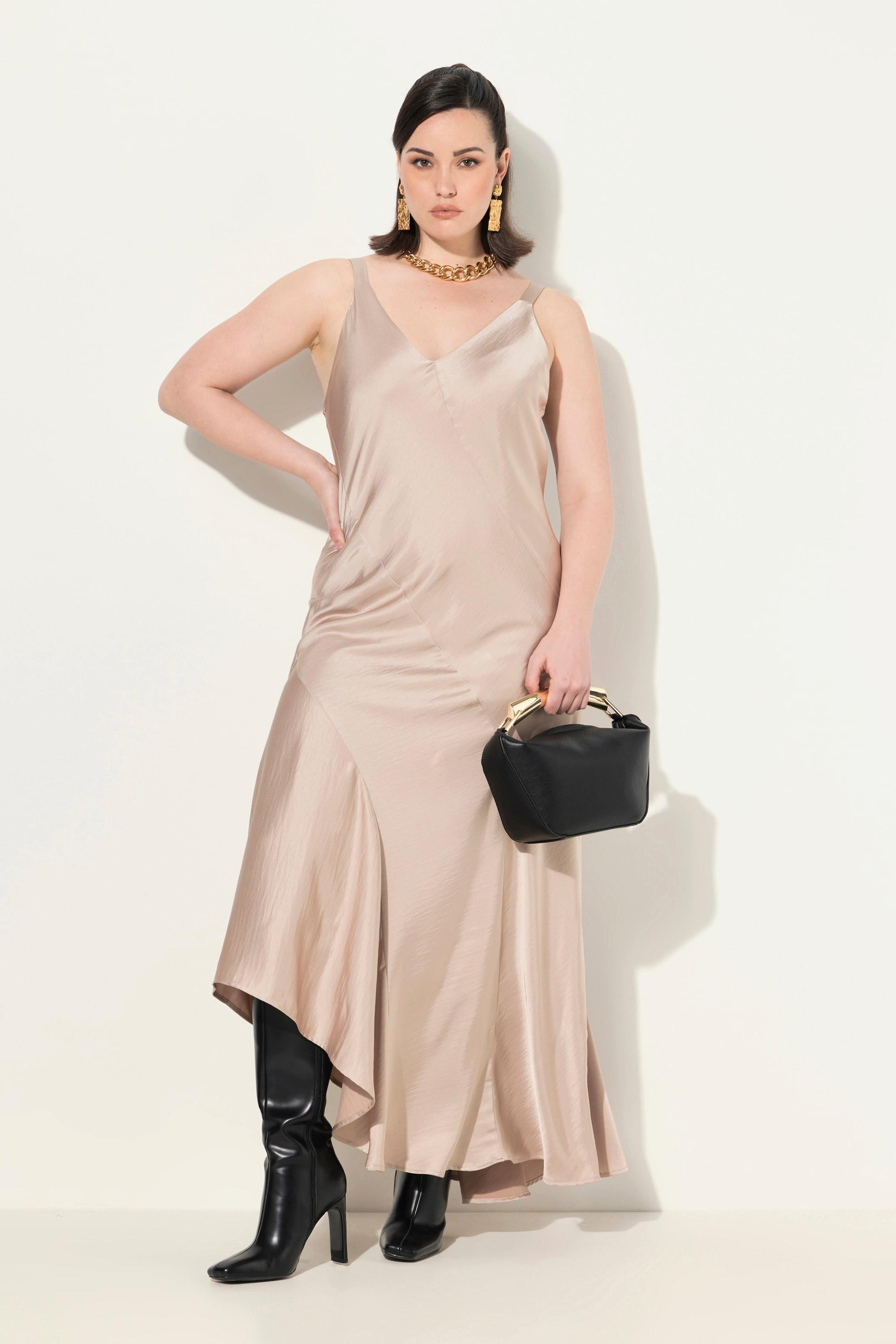 Ulla Popken Abito Maxi Raso Linea A Scollo V Senza Maniche  