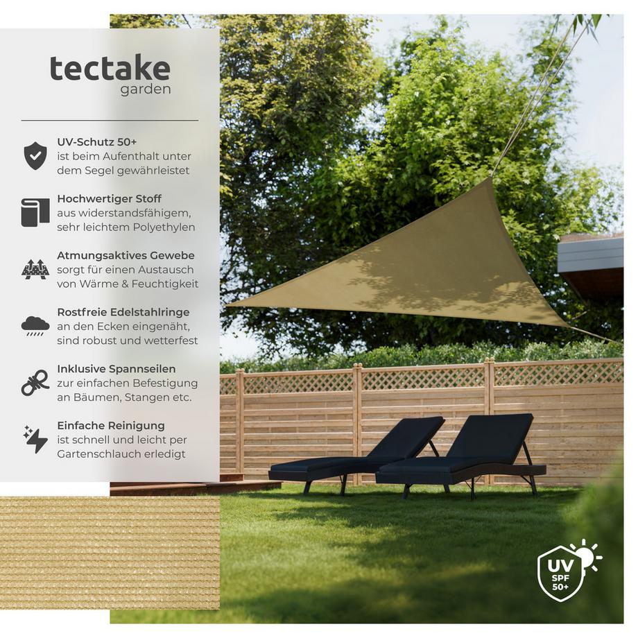 Tectake Sonnensegel  dreieckig mit UV-Schutz 50+ für Balkon, Garten und Terrasse  