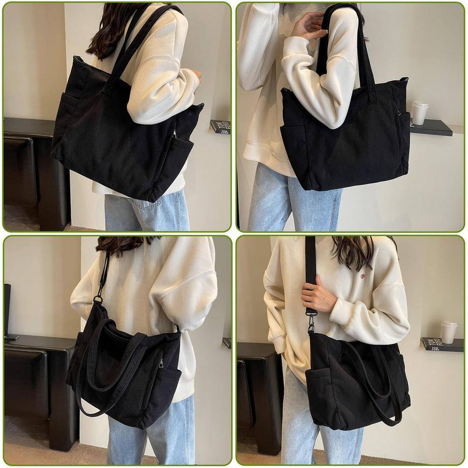 Only-bags.store Grosse Cord Schultertasche mit abnehmbarem Trageriemen  
