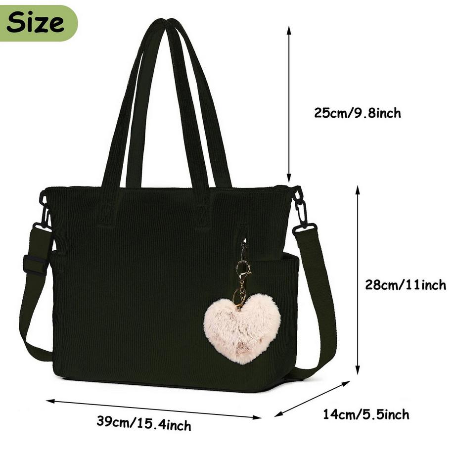 Only-bags.store Grosse Cord Schultertasche mit abnehmbarem Trageriemen  