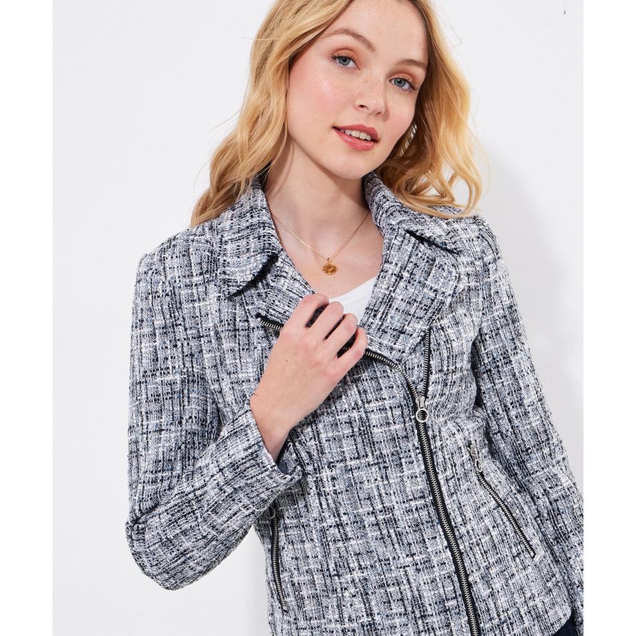 Asymmetrische Biker-Tweed-Jacke