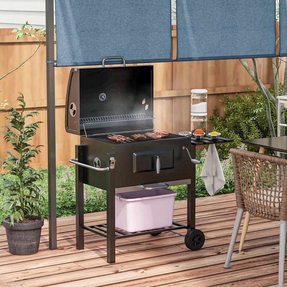 Northio Grill Cart Barbecue Au Charbon De Bois Grill Sur Pied, Acier Inoxydable, Noir, 113X65X108Cm  
