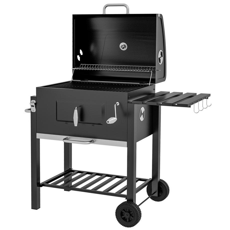 Grill Cart Barbecue Au Charbon De Bois Grill Sur Pied, Acier Inoxydable, Noir, 113X65X108Cm