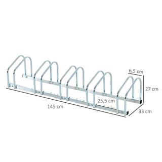 Northio  Portabiciclette, Portabiciclette, Resistente Alle Intemperie, Durevole, Montaggio A Pavimento E A Parete, Acciaio, Fino A 5 Biciclette, Argento, 145 X 33 X 27 Cm 