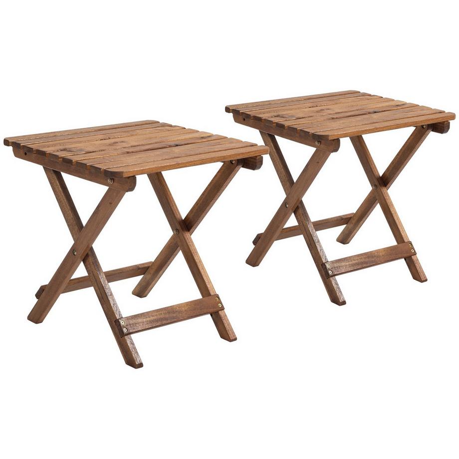 Beistelltisch Outdoor 2Er-Set Klapptisch Holz Garten Balkon Teak 45X45X45Cm