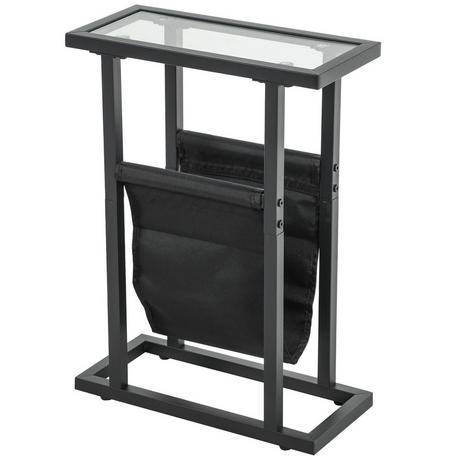 Northio Table d'appoint Table Basse avec Sac en Tissu Table Basse à Cadre en métal avec Plateau en Verre Table de Chevet pour Salon Chambre Noir 40 x 18 x 55,5 cm  