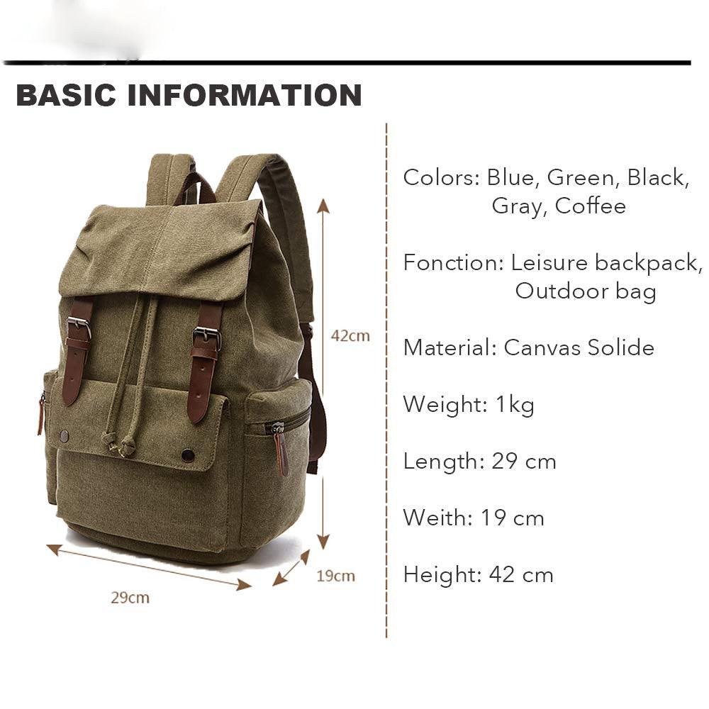 Only-bags.store Canvas Vintage Laptop-Rucksack, Rucksack für Wandern, Reisen, geräumige Tasche  