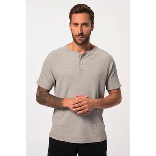 JP1880  Haut de pyjama Henley en jersey chiné. T-shirt à manches courtes. Col rond avec patte de boutonnage. Jusqu'au 8XL. 