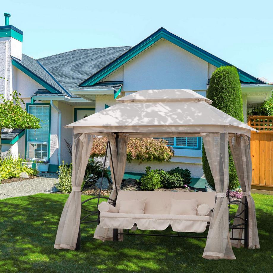 Northio Hollywoodschaukel Gartenschaukel Mit Seitenwänden, 3-Sitzer, Beige, 256X172X248Cm  